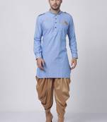 Blue Plain Blended Cotton Dhoti Kurta