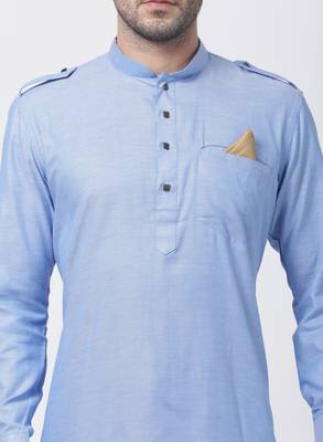 Blue Plain Blended Cotton Dhoti Kurta 3