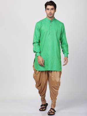 Green Plain Blended Cotton Dhoti Kurta 1