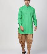 Green Plain Blended Cotton Dhoti Kurta