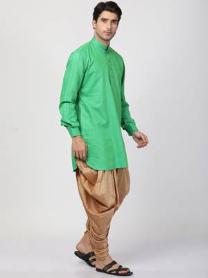 Green Plain Blended Cotton Dhoti Kurta 2