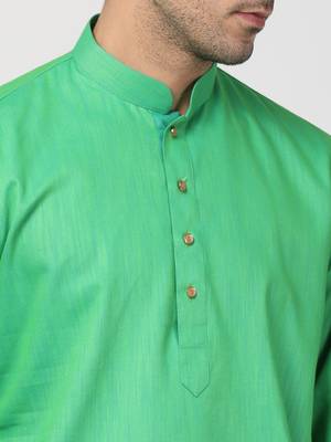Green Plain Blended Cotton Dhoti Kurta 3