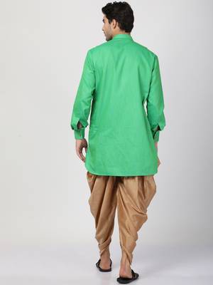 Green Plain Blended Cotton Dhoti Kurta 4