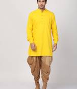 Yellow Plain Blended Cotton Dhoti Kurta