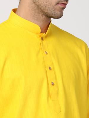 Yellow Plain Blended Cotton Dhoti Kurta 3