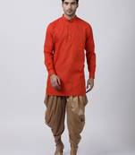 Red Plain Blended Cotton Dhoti Kurta