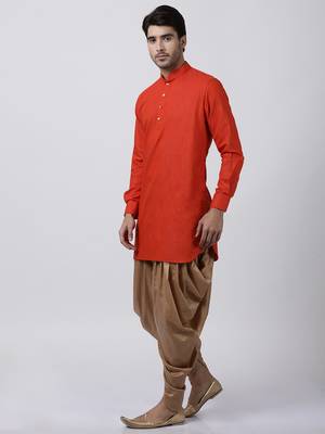 Red Plain Blended Cotton Dhoti Kurta 2