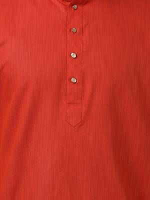Red Plain Blended Cotton Dhoti Kurta 3
