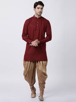 Maroon Plain Blended Cotton Dhoti Kurta 1