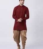 Maroon Plain Blended Cotton Dhoti Kurta
