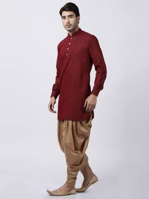 Maroon Plain Blended Cotton Dhoti Kurta 2