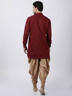 Maroon Plain Blended Cotton Dhoti Kurta 4