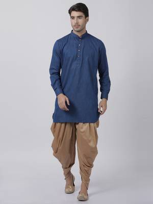 Blue Plain Blended Cotton Dhoti Kurta 1