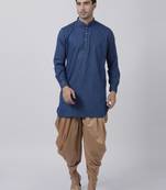 Blue Plain Blended Cotton Dhoti Kurta
