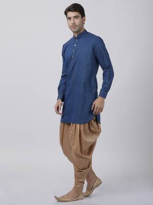 Blue Plain Blended Cotton Dhoti Kurta 2