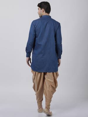 Blue Plain Blended Cotton Dhoti Kurta 4