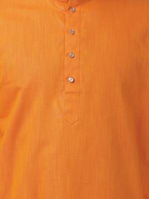 Orange Plain Blended Cotton Dhoti Kurta 3