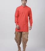 Orange Plain Blended Cotton Dhoti Kurta