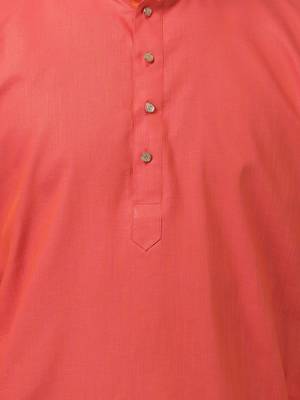 Orange Plain Blended Cotton Dhoti Kurta 3