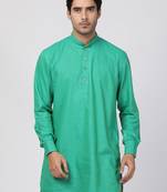 Green Plain Cotton Men Kurtas