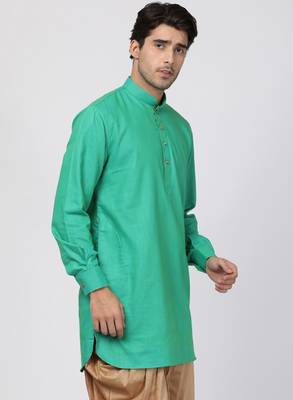 Green Plain Cotton Men Kurtas 2