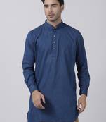 Blue Plain Cotton Men Kurtas