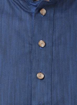 Blue Plain Cotton Men Kurtas 3