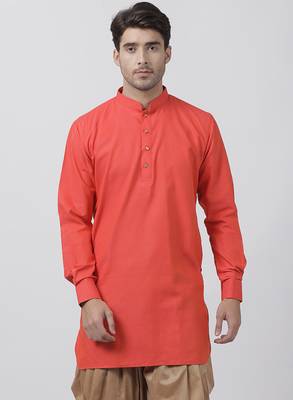 Orange Plain Cotton Men Kurtas 1