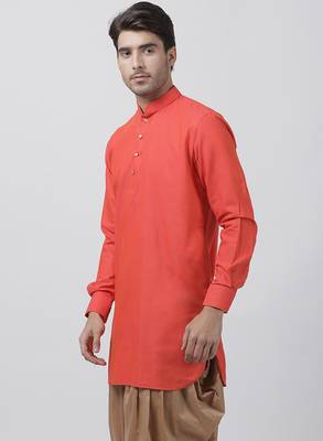Orange Plain Cotton Men Kurtas 2