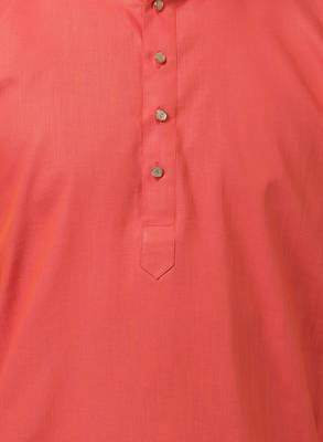 Orange Plain Cotton Men Kurtas 3