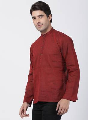 Maroon Plain Cotton Men Kurtas 2