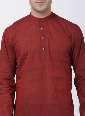 Maroon Plain Cotton Men Kurtas 3