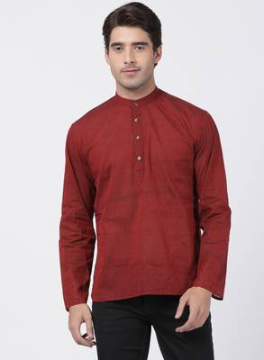 Maroon Plain Cotton Men Kurtas 5