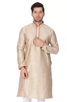 Beige Plain Cotton Men Kurtas
