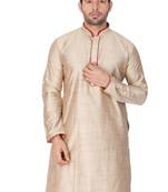 Beige Plain Cotton Men Kurtas