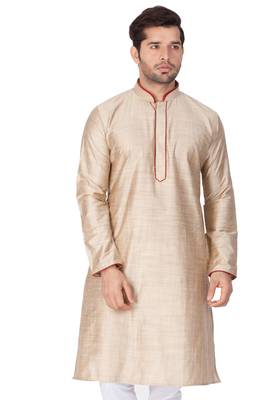 Beige Plain Cotton Men Kurtas 2