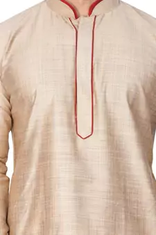 Beige Plain Cotton Men Kurtas