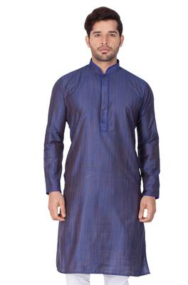 Blue Plain Cotton Men-Kurtas 1