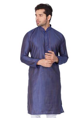 Blue Plain Cotton Men-Kurtas 2