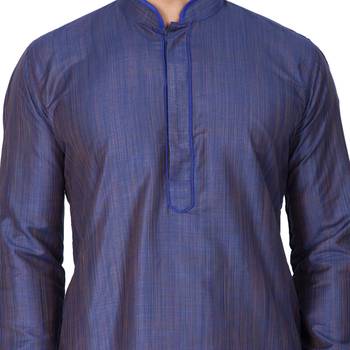 Blue Plain Cotton Men-Kurtas 3
