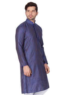 Blue Plain Cotton Men-Kurtas 4