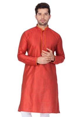 Maroon Plain Cotton Men-Kurtas 1