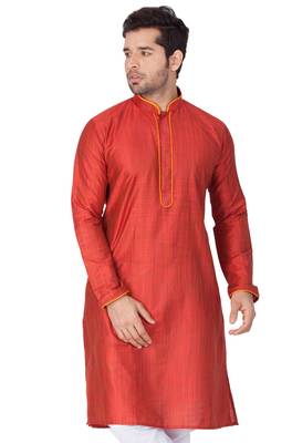 Maroon Plain Cotton Men-Kurtas 2