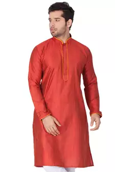 Maroon Plain Cotton Men-Kurtas