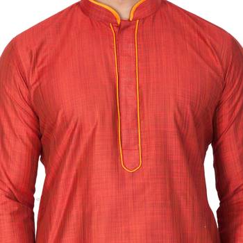Maroon Plain Cotton Men-Kurtas 3