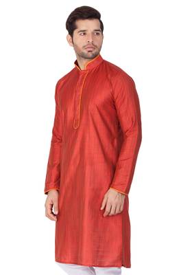 Maroon Plain Cotton Men-Kurtas 4