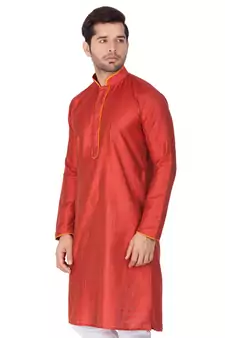 Maroon Plain Cotton Men-Kurtas