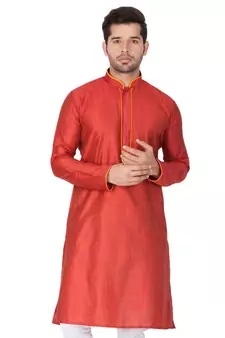 Maroon Plain Cotton Men-Kurtas