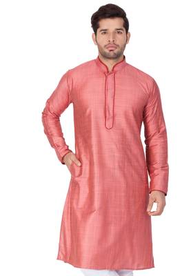 Pink Plain Cotton Men-Kurtas 2
