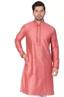 Pink Plain Cotton Men-Kurtas